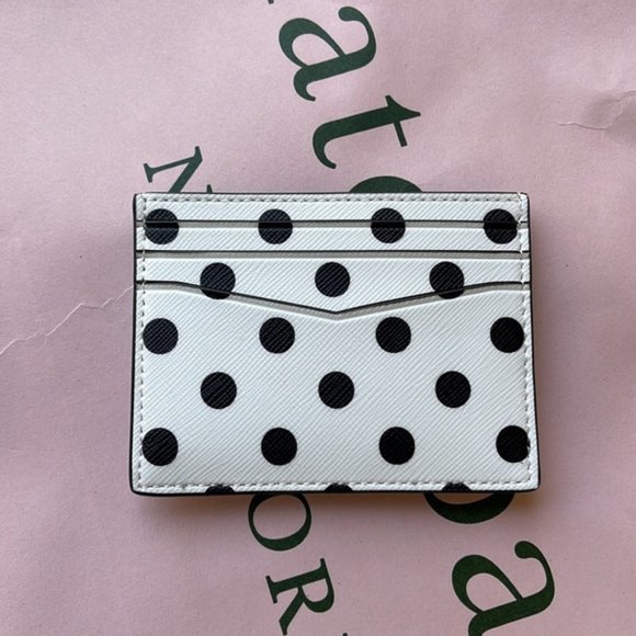 Kate Spade Staci Small Slim Cardholder Dot Printed Cream Multi - Picture 14 of 16